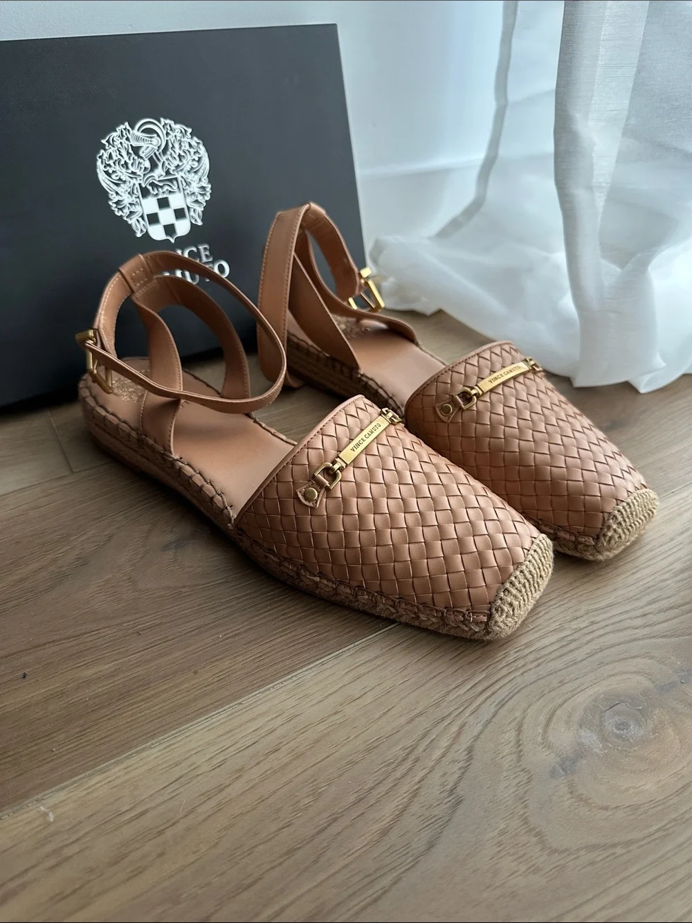 Vince Camuto Tan Woven Espadrille Ankle-Strap Sandals